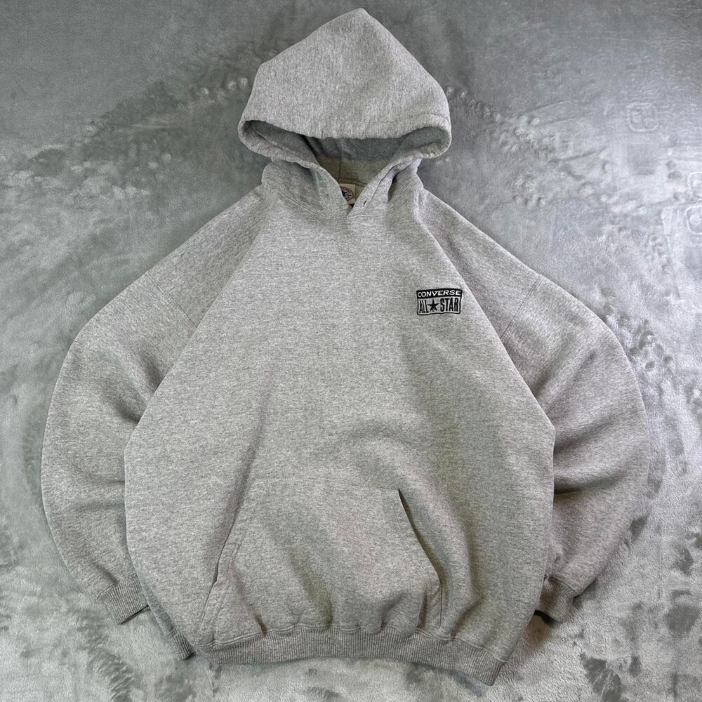 VTG Converse All Star Gray Hoodie USA Made Pullover Sweatshirt Mens XL